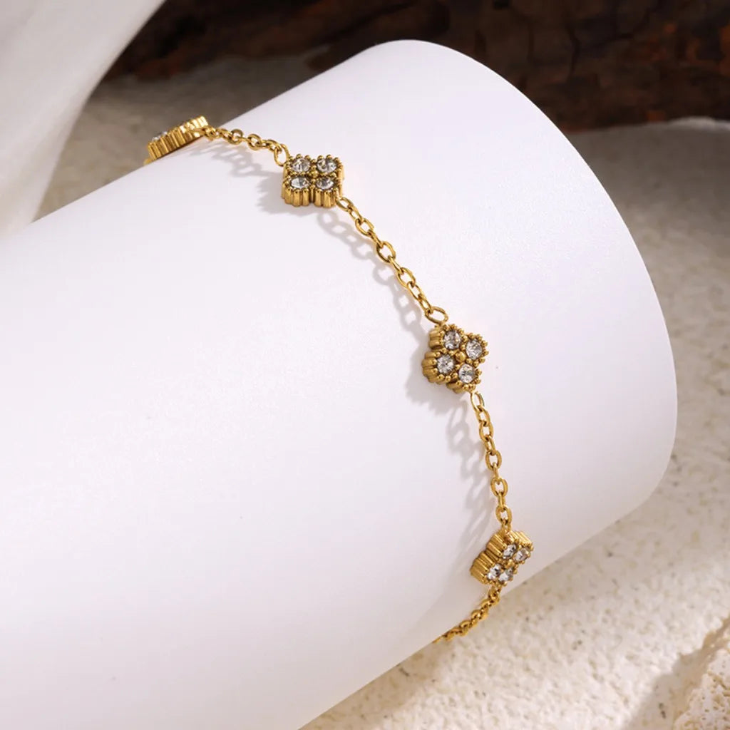 Elegant Gold Flower Zircon Bracelet - Stainless Steel Jewelry