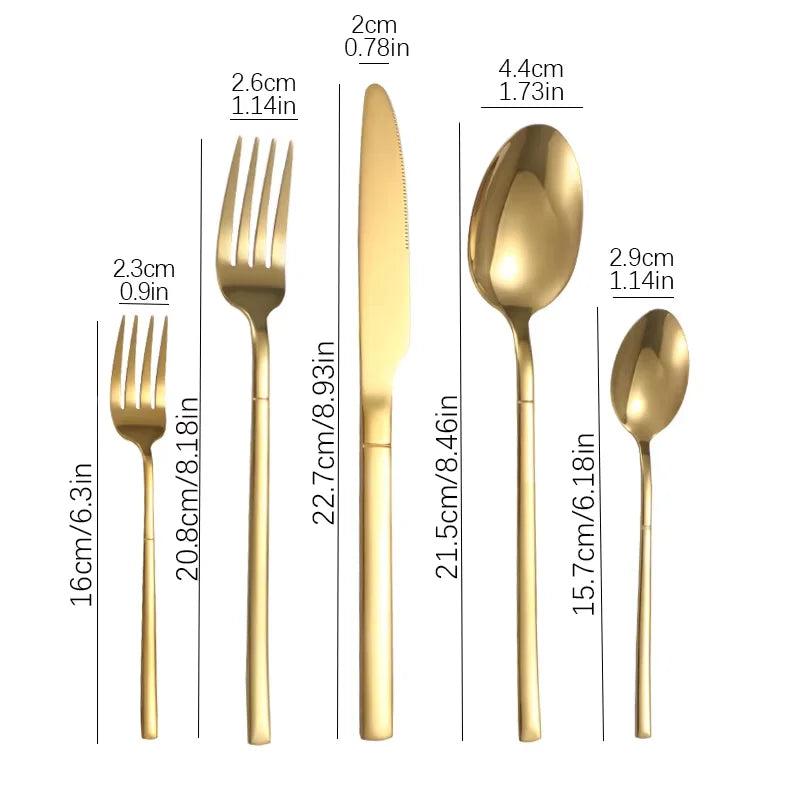 Elegant Luxury Gold Flatware Set - Stainless Steel Tableware