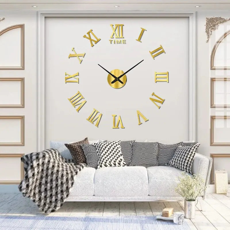Elegant 3D Acrylic Wall Clock - Roman Numerals Mirror Design