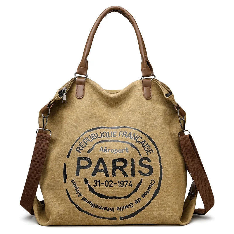 Elegant Canvas Shoulder Bag - Large Capacity Vintage Purse