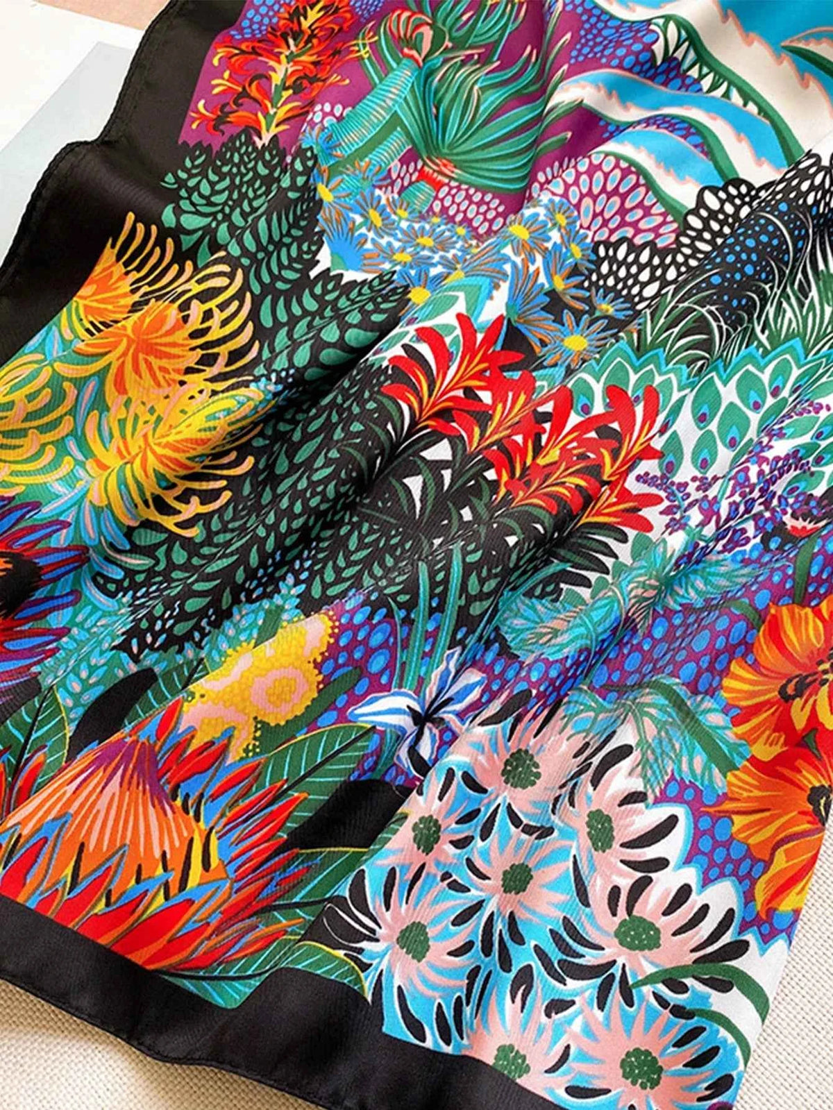 Elegant Square Silk Scarf - Satin Print Hijab & Shawl Wrap