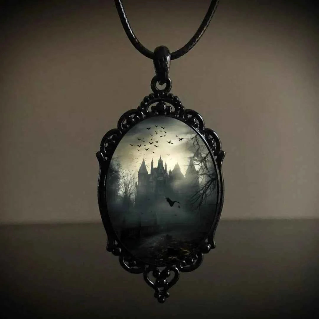 Gothic Retro Cameo Necklace - Vintage Castle Pendant