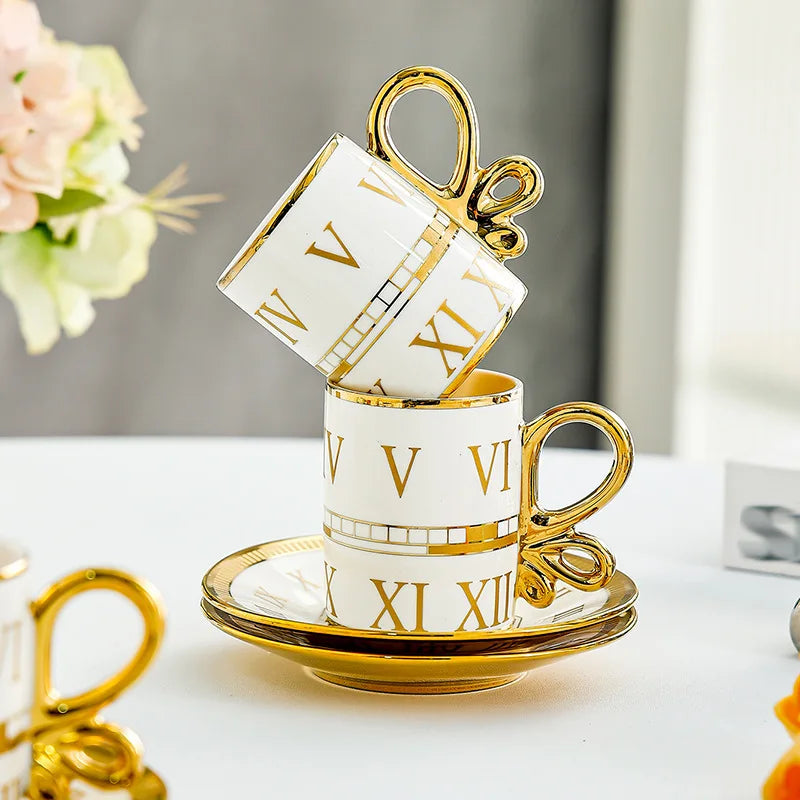 Elegant Luxury Ceramic Coffee Cup Set - Gold Edged Perfection