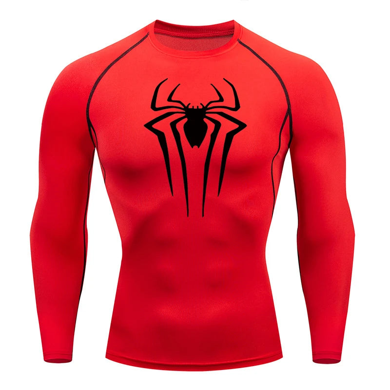 Spider Print Long Sleeve Compression Shirt - Athletic Baselayer