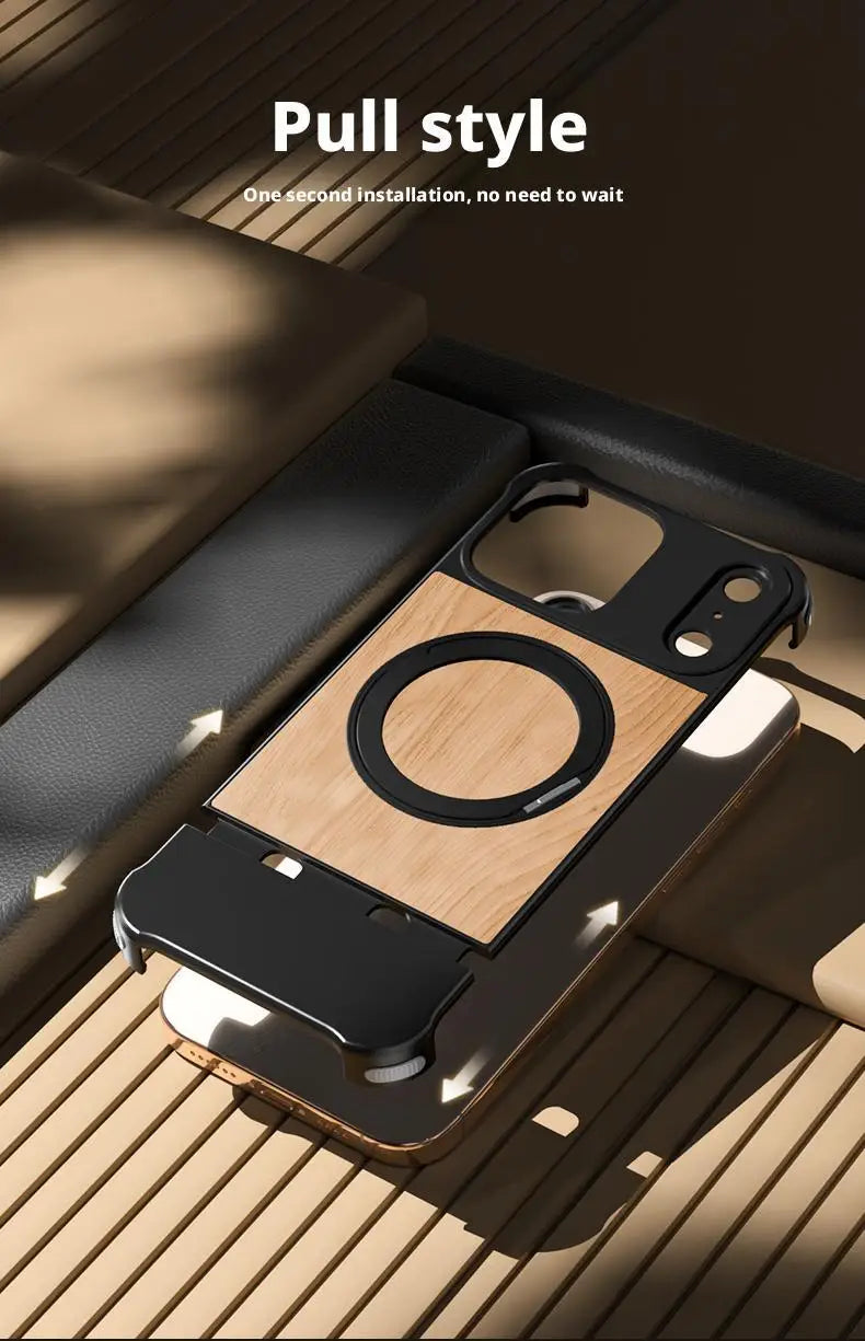 Premium iPhone Rotating Case - Metal & Leather Grain