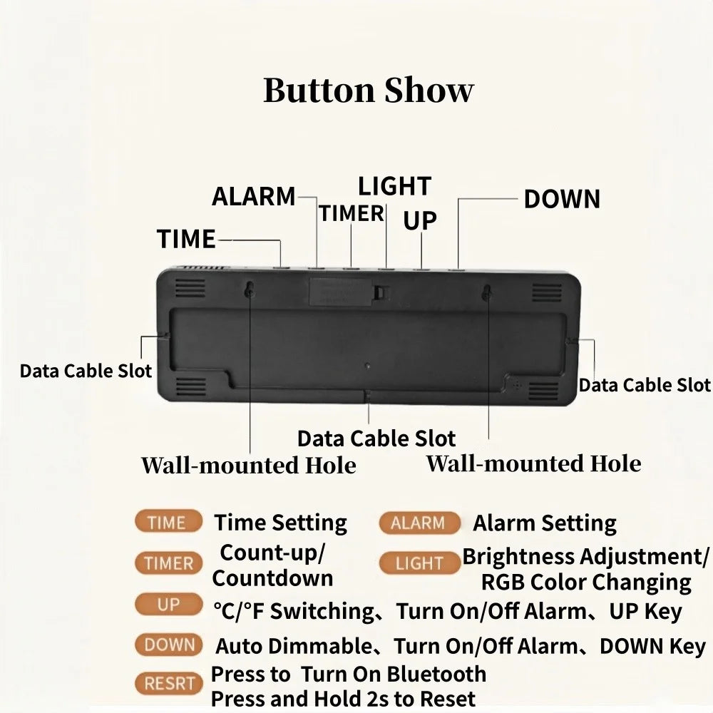 Premium Large RGB Digital Clock - Temp, Humidity & Date