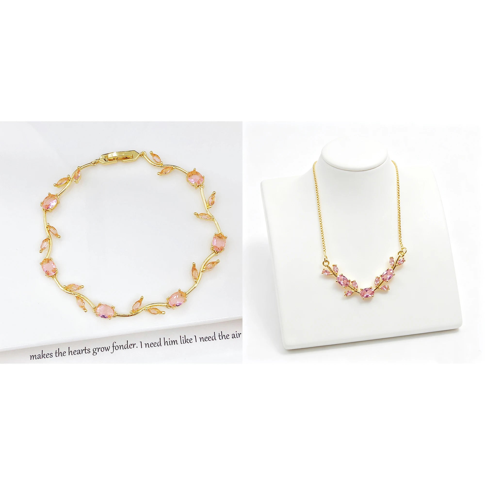 Elegant Crystal Leaf Jewelry Set - Premium Necklace & Bracelet