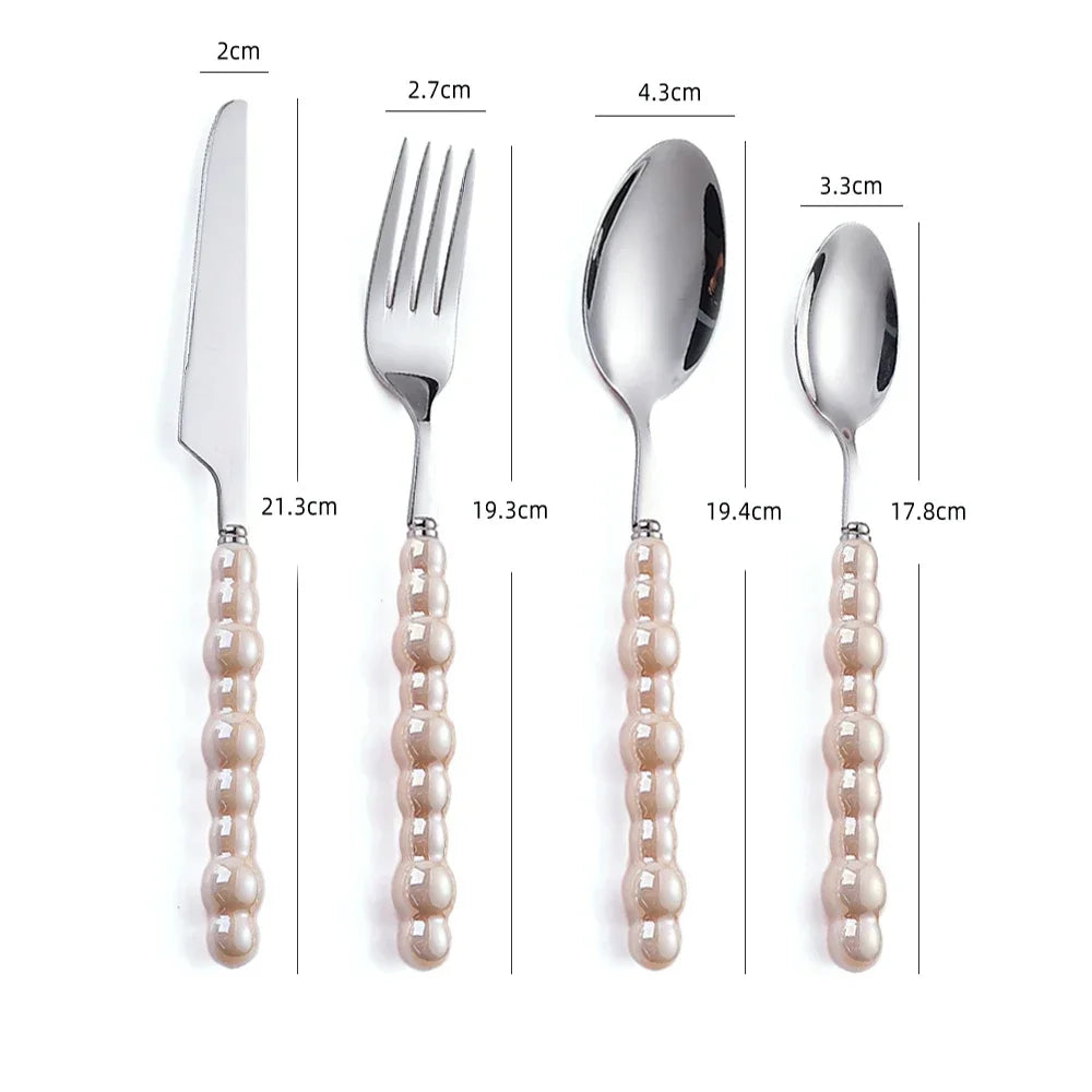 Luxury Pearl Flatware Set - Premium Ceramic Handle Cutlery