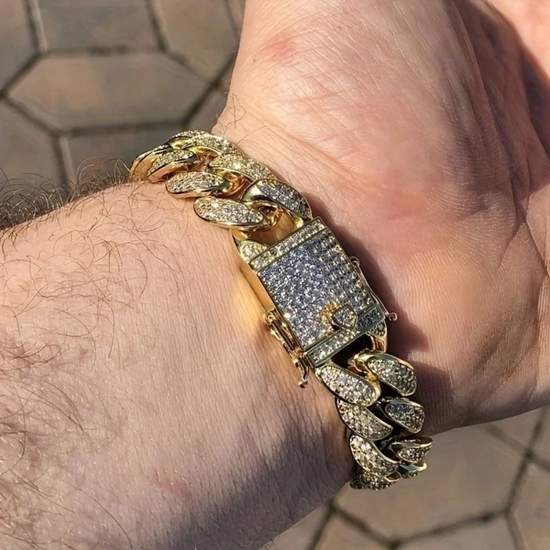 Premium Men's Cuban Link Bracelet - Iced Out Crystal Bling