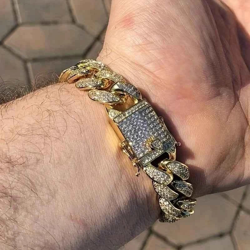 Luxury Cuban Link Chain Bracelet - Paved Crystal Hip-Hop Jewelry