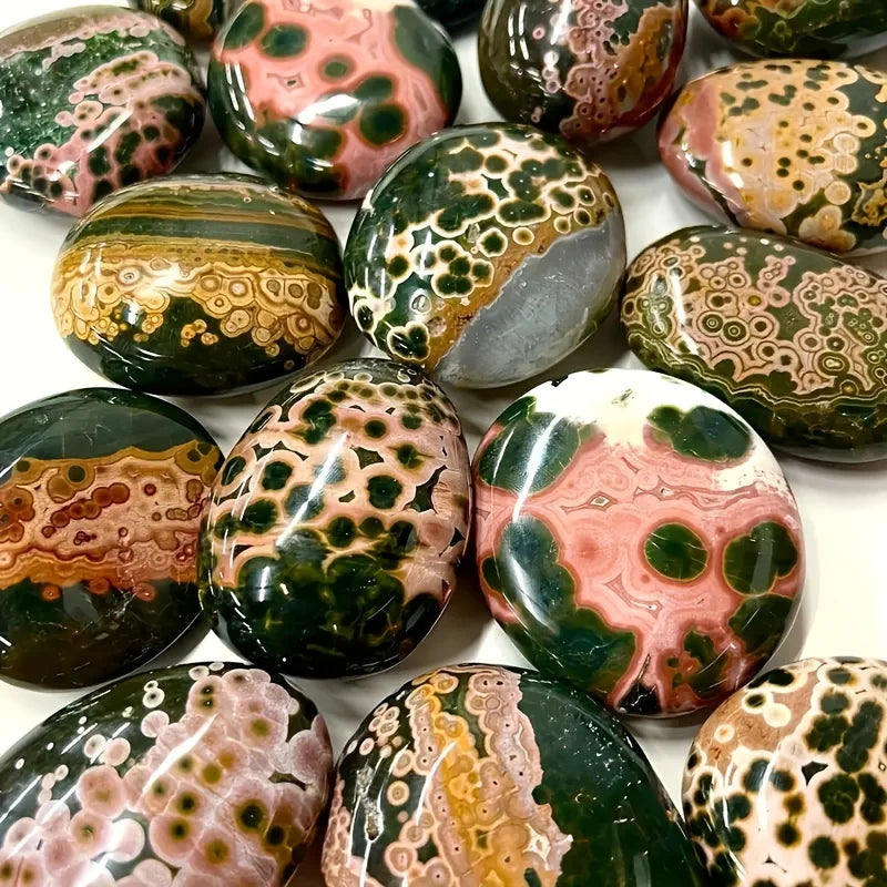 Premium Ocean Jasper Palm Stone - Smooth Polished Marbled Gem