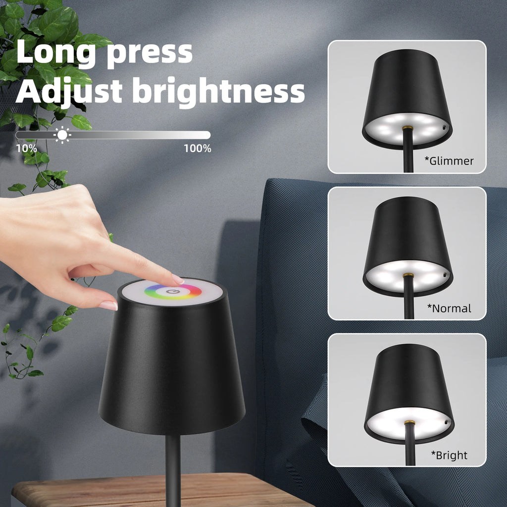 USB Rechargeable Desk Lamp - Black RGB or White Remote, 3-color dimmable touch switch