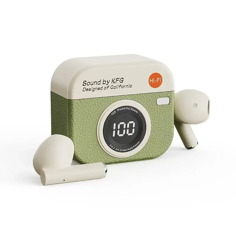 Retro Camera Wireless Sports Headphones - Sweatproof & Long Battery