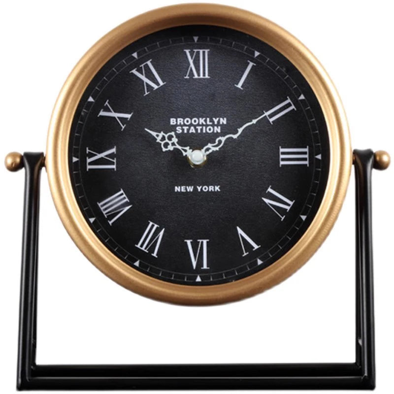 Elegant Retro Metal Desk Clock - Silent Quartz Design