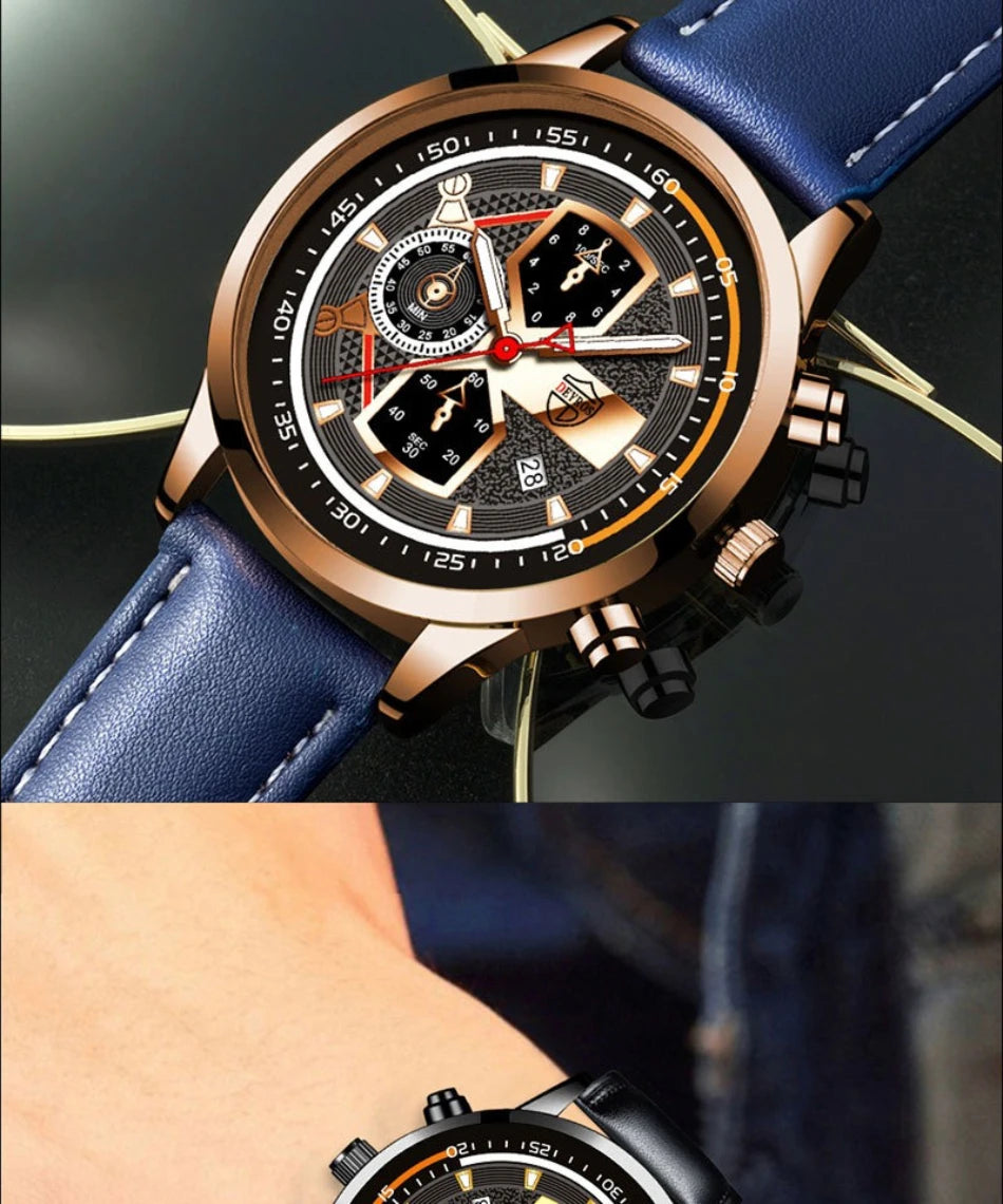Elegant Men's Calendar Watch - Leather Business Style
