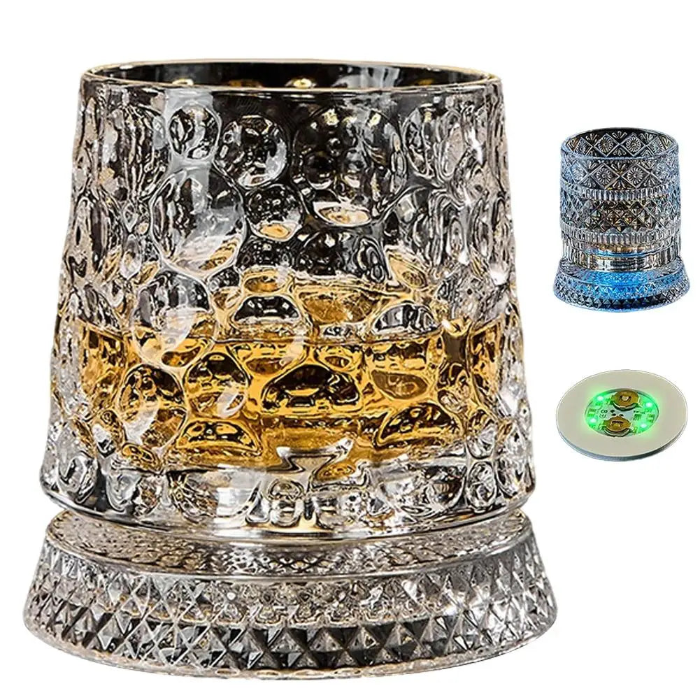 Elegant Rotating Whiskey Glass - Crystal Clear Drinkware