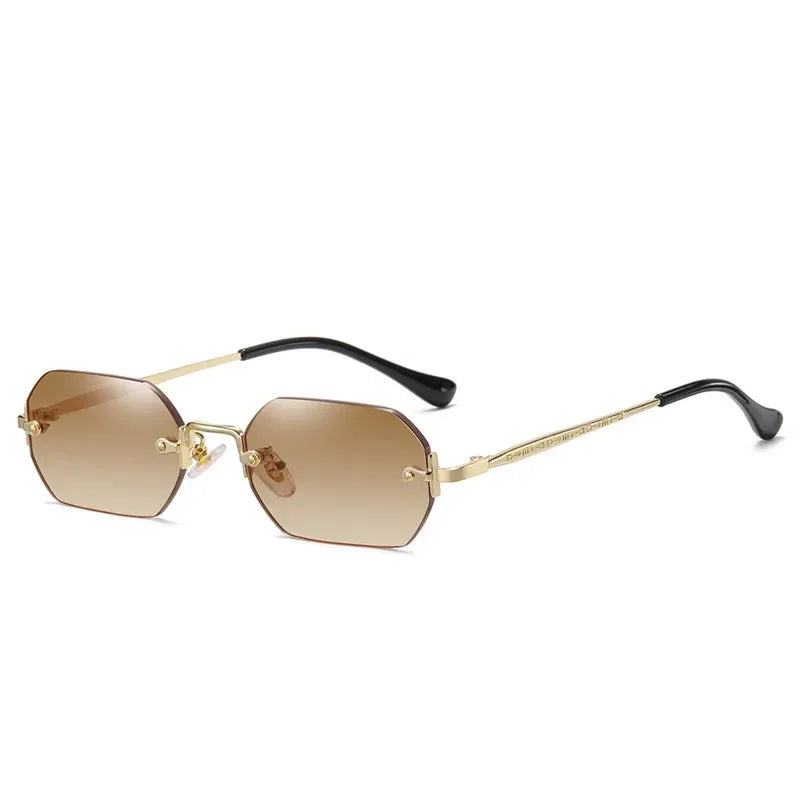 Vintage Rimless Polygon Sunglasses - Luxury Gold Shades