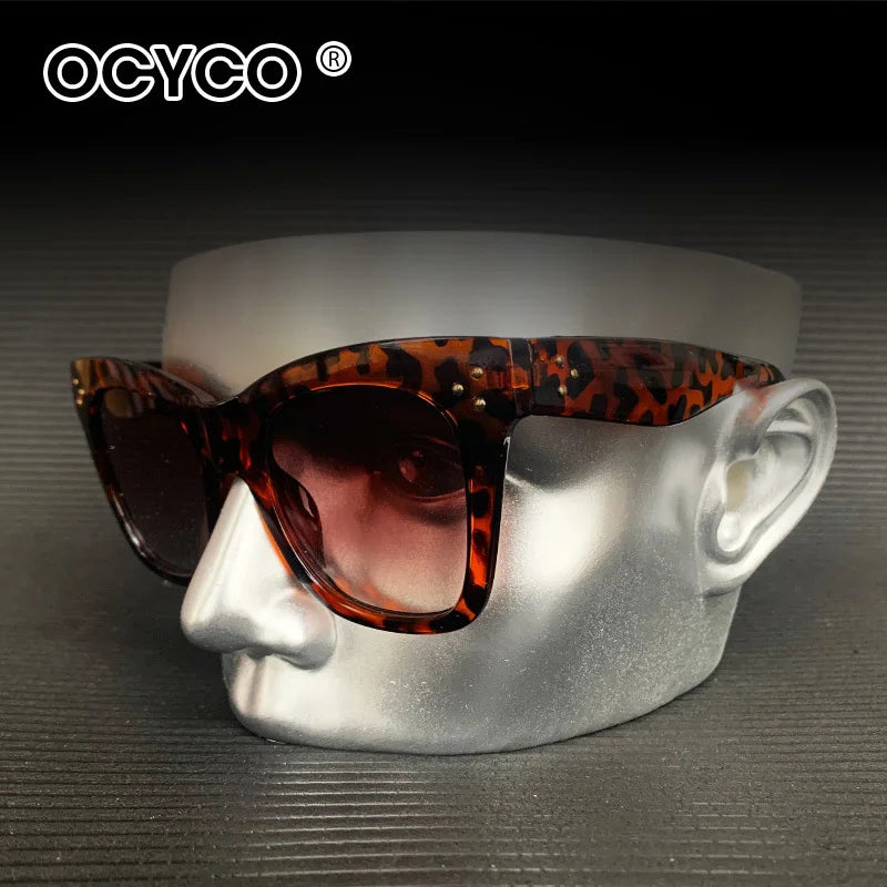 Luxury Rectangle Sunglasses - Gradient Lens & Rivet Details