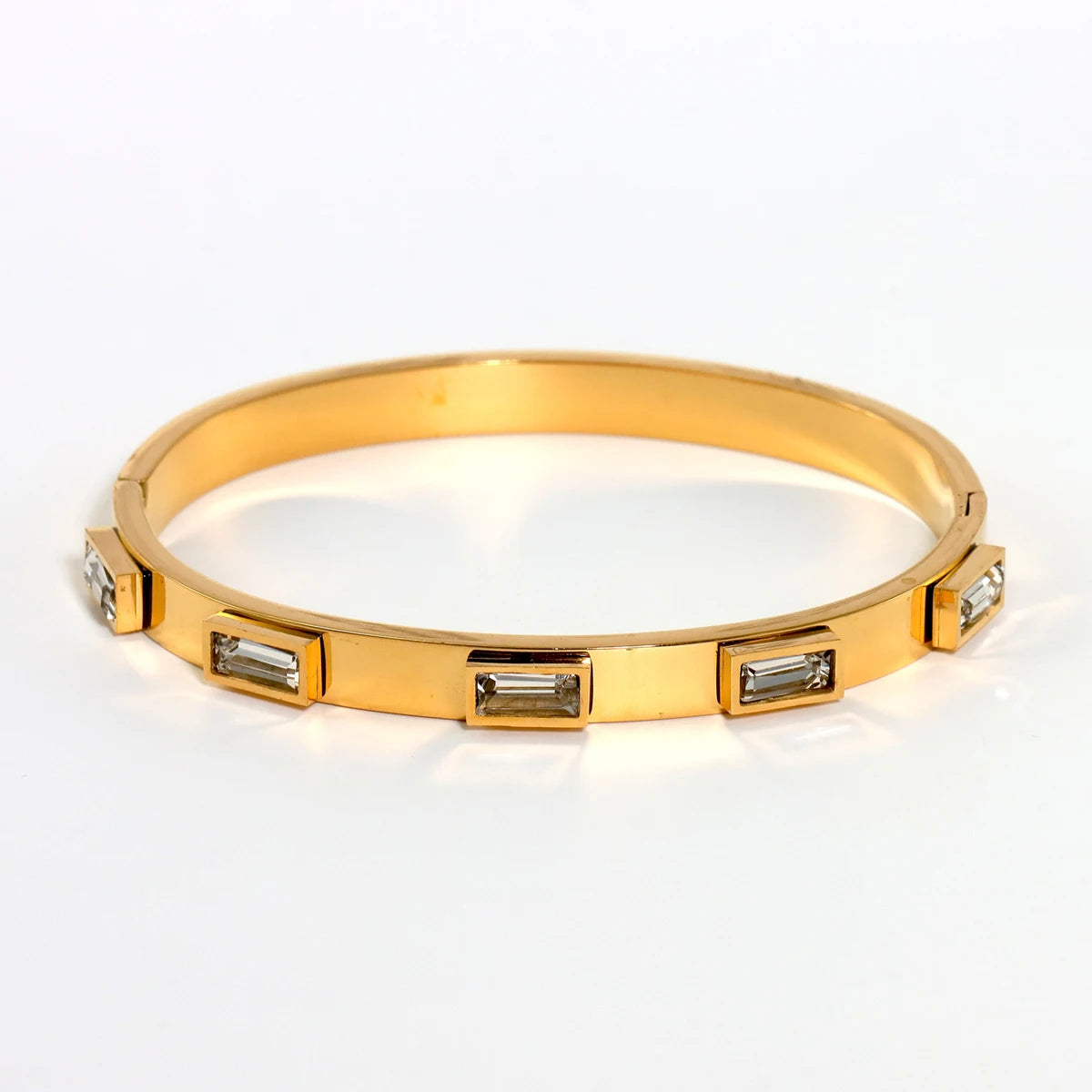 Elegant Gold Zircon Bangle - Stainless Steel & Retro Design