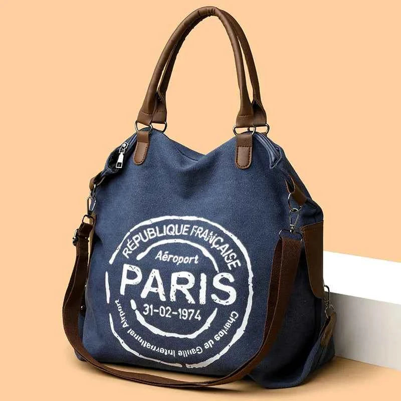 Elegant Canvas Shoulder Bag - Large Capacity Vintage Purse