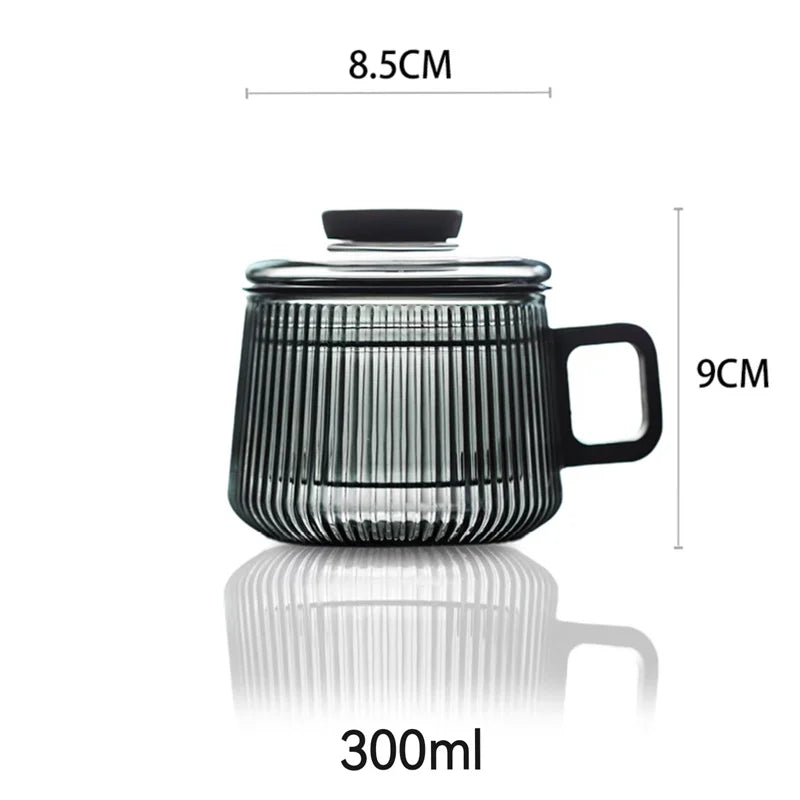 Premium Striped Glass Tea Mug - Wooden Handle & Separator