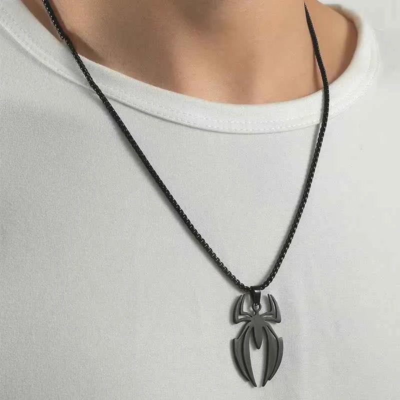 Spider Shape Cosplay Necklace Men Stainless Steel Pendant Chain Choker Jewelry Accessories Props Gift