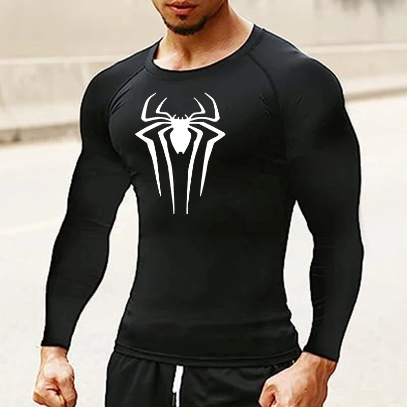 Spider Print Long Sleeve Compression Shirt - Athletic Baselayer