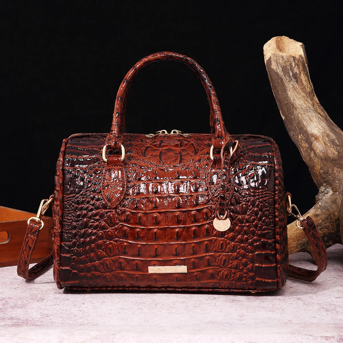 Elegant Crocodile Pattern Boston Bag