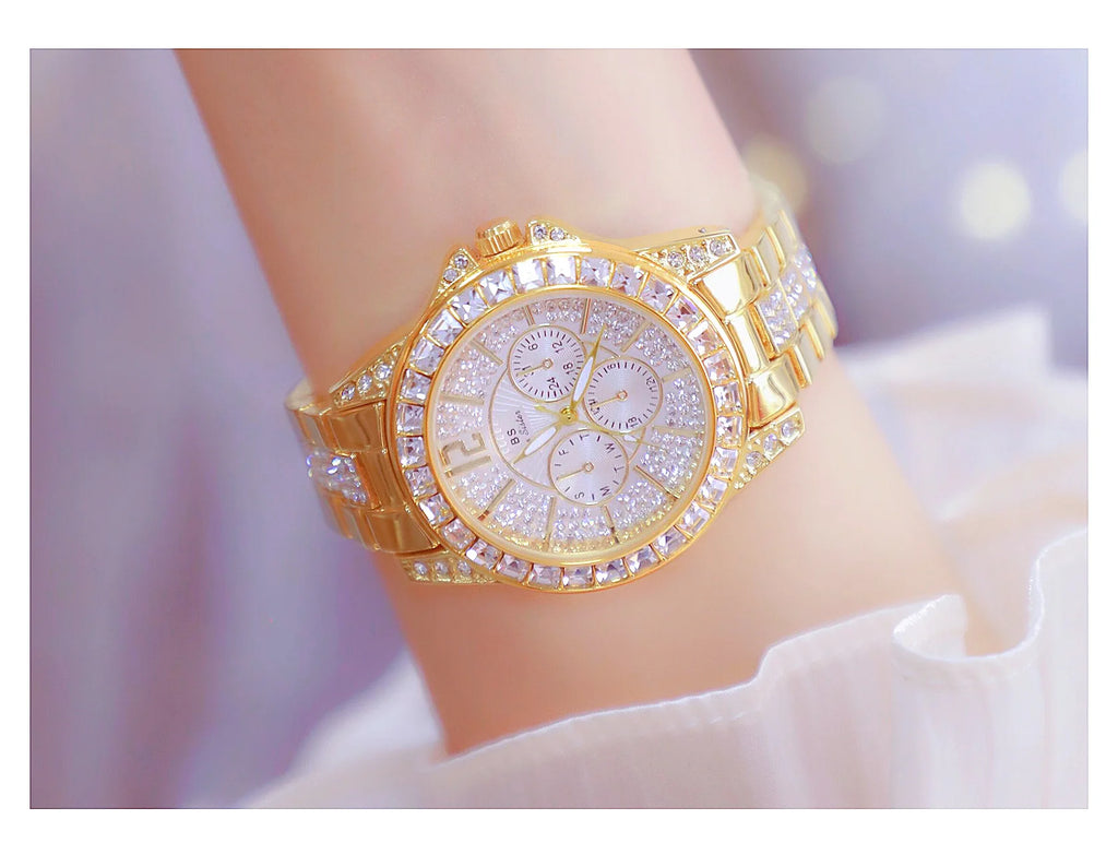 Elegant Women's Diamond Wrist Watch - Waterproof Silver Gold
