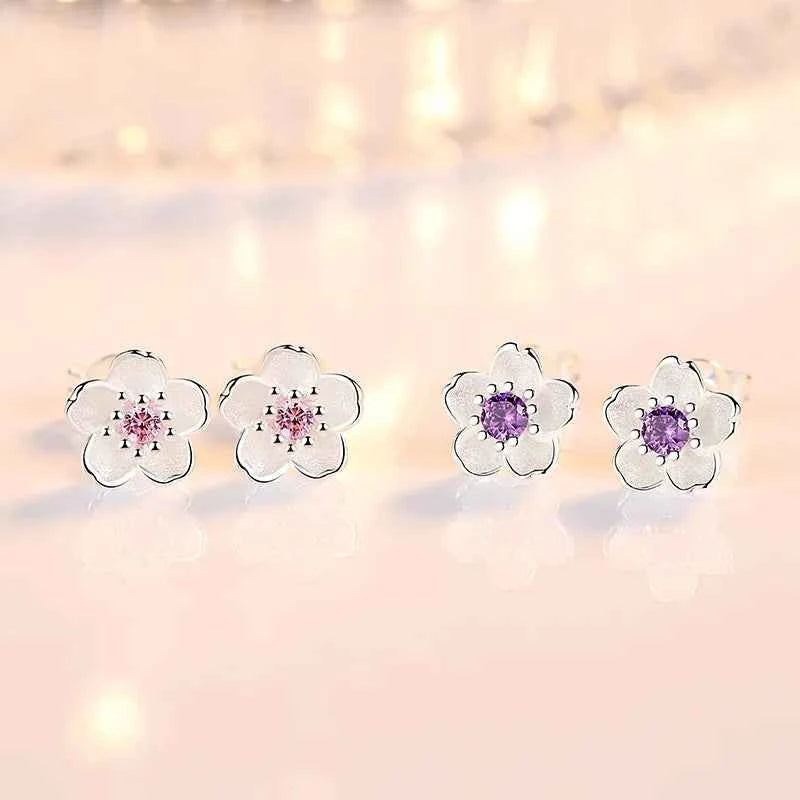 Luxury Flower Stud Earrings - 925 Silver & Zircon