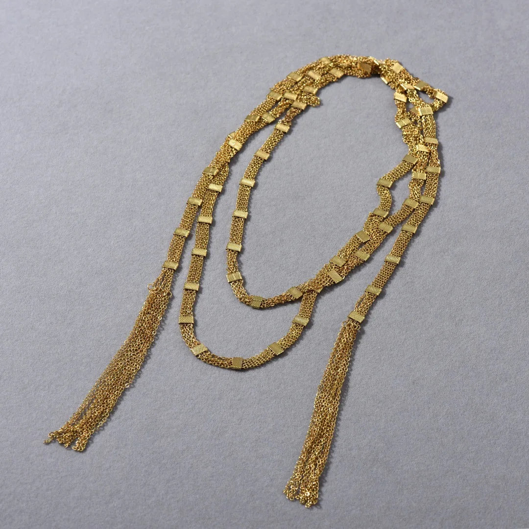 Luxury Golden Zircon Long Fringed Necklace - Italian Niche Design
