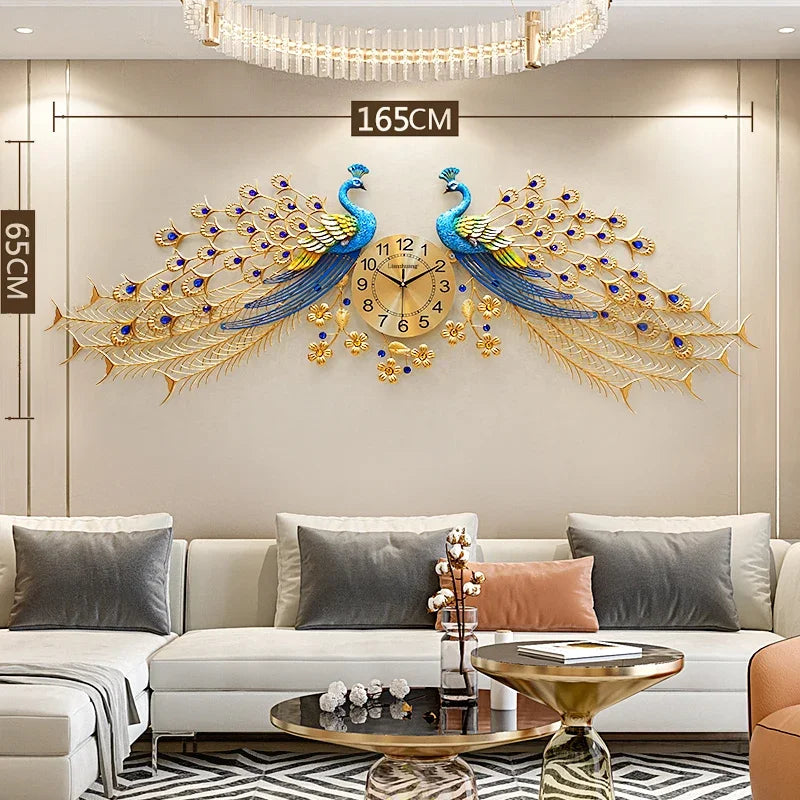 Elegant Vintage Metal Wall Clock - Large Peacock Design