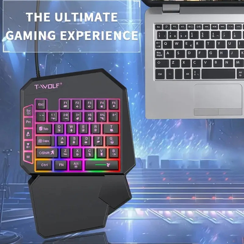 Premium Gaming Keyboard Mouse Set - 40-Key One-Handed RGB