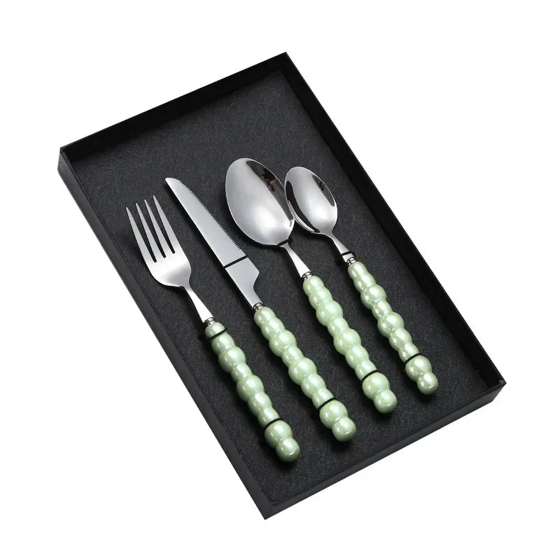 Luxury Pearl Flatware Set - Premium Ceramic Handle Cutlery
