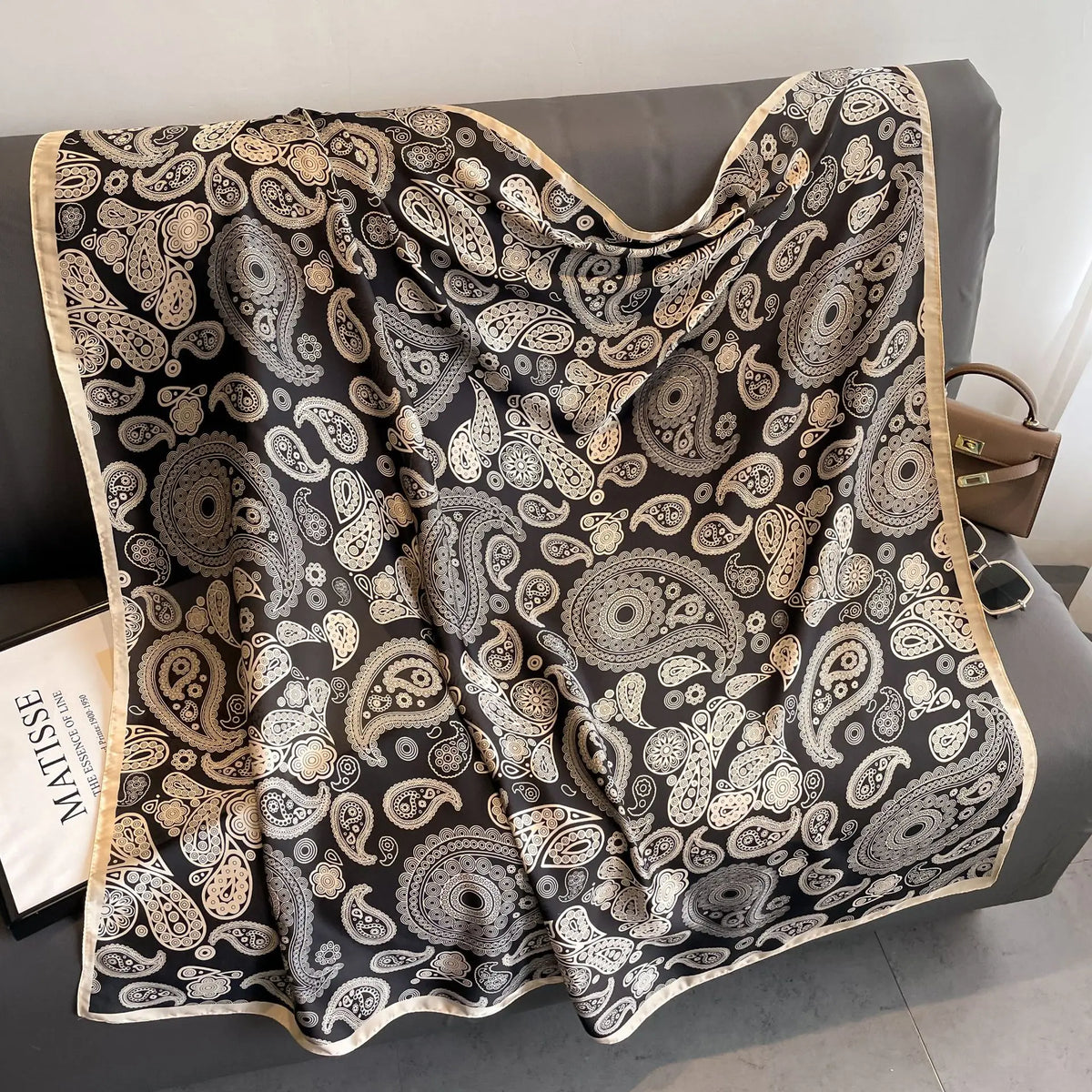 Luxury Horse Print Square Scarf - Vintage Silk Feel Shawl