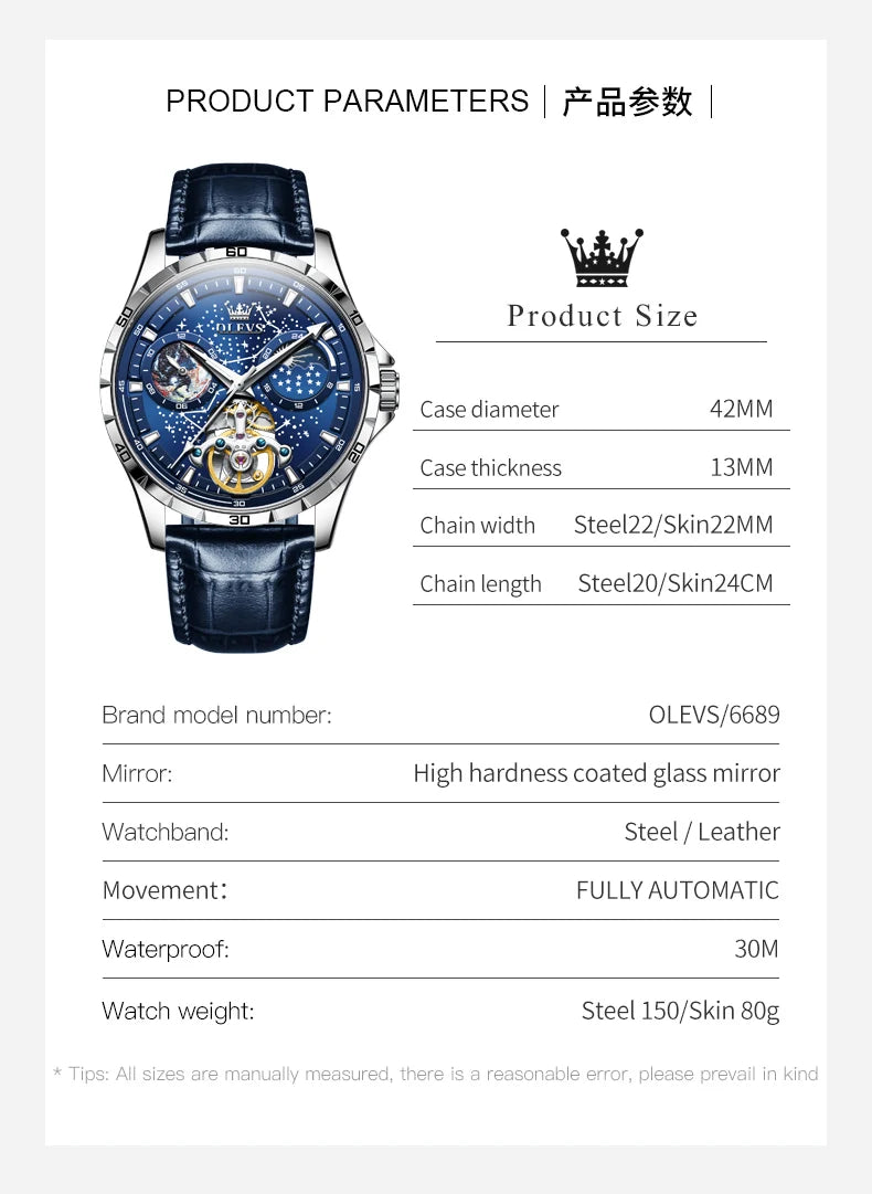 Luxury Men's Moon Phase Watch - Skeleton Chronograph