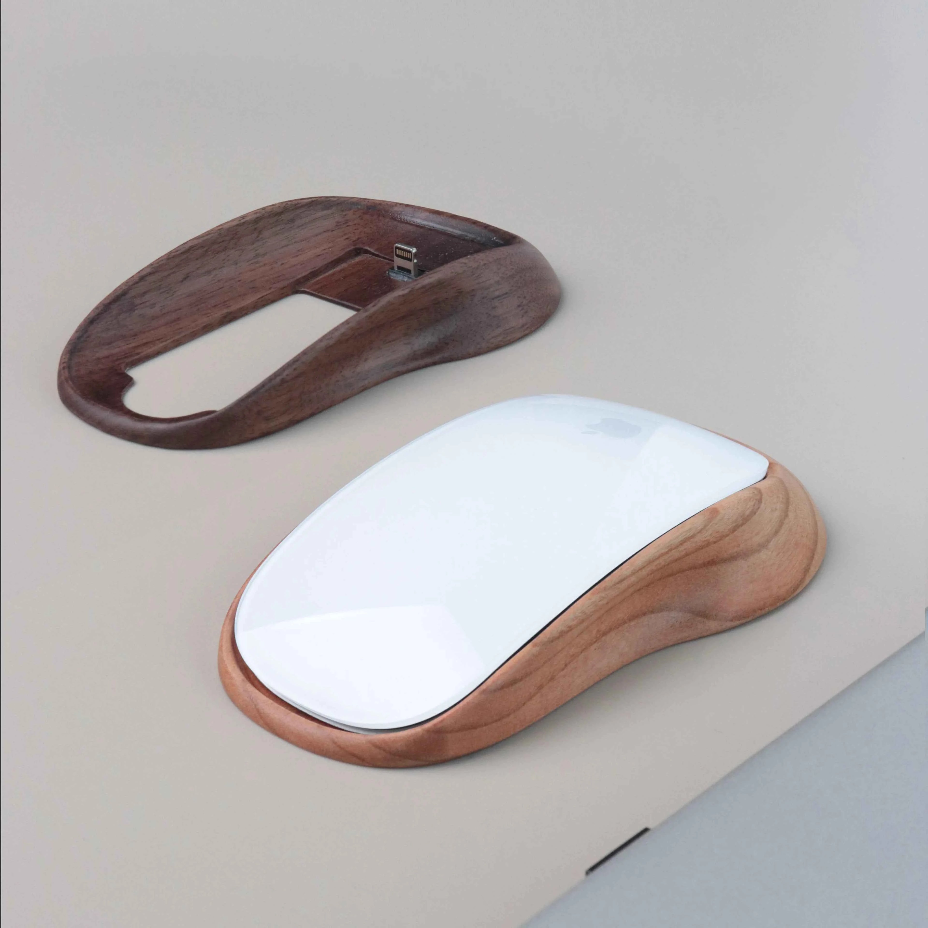 Walnut magic mouse base - premium wood charging dock for Apple Magic Mouse