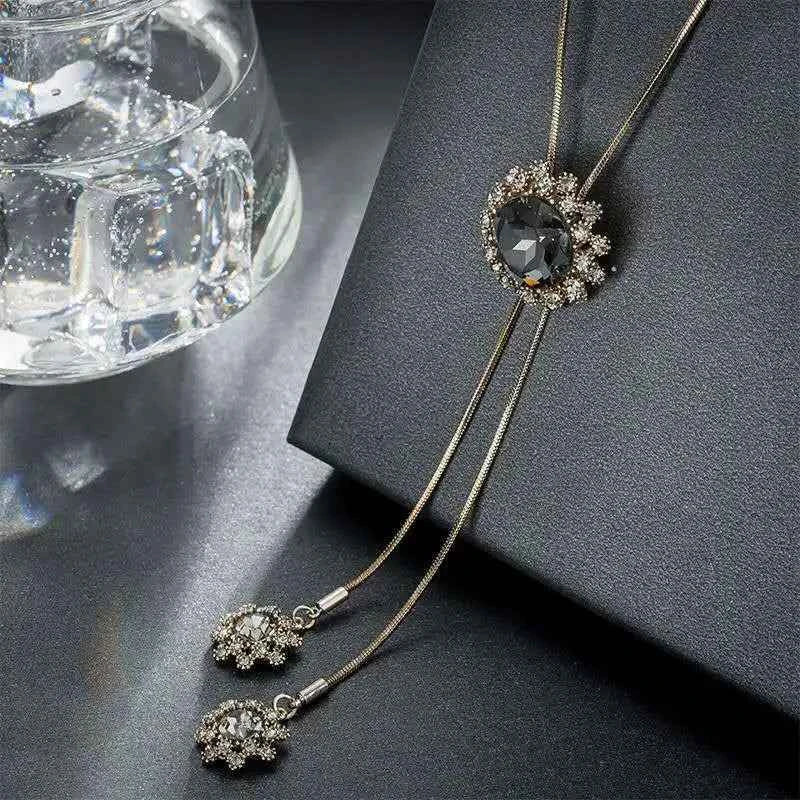 Luxury Crystal Flower Long Sweater Necklace - Elegant Pendant
