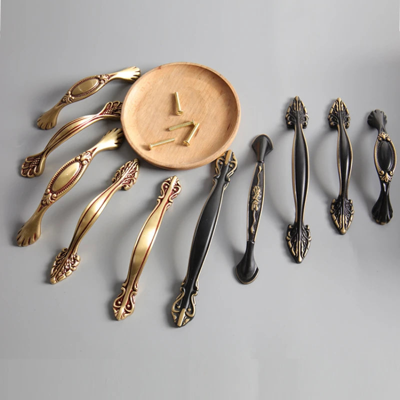 Solid Brass Cabinet Handles - Gold and black electroplated handles in various sizes for modern kitchens