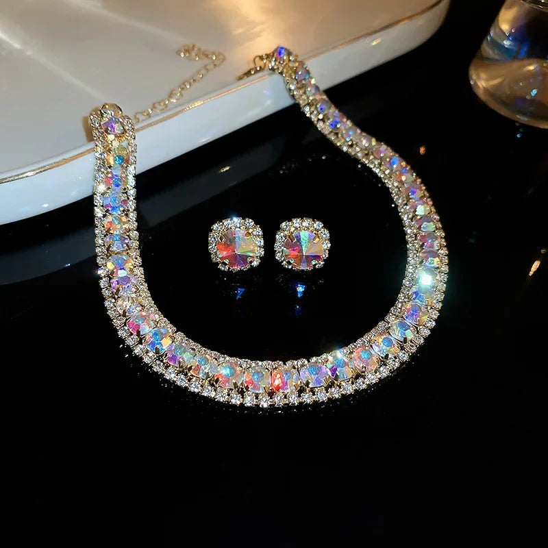 Elegant Crystal Jewelry Set - Luxury Necklace & Earrings for Women