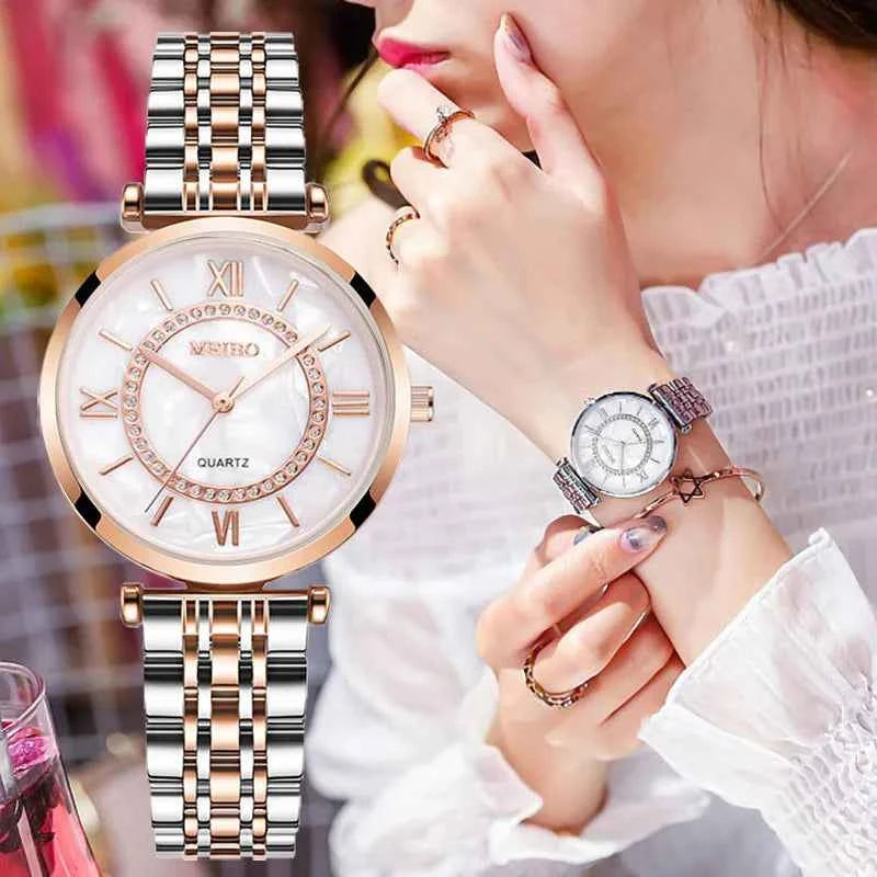 Elegant Diamond Bracelet Watch - Quartz Movement for Women