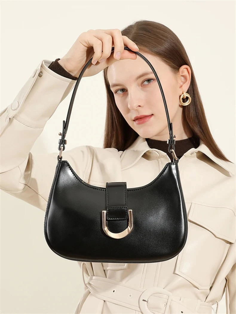 Elegant Crescent Shoulder Bag - Luxury PU Leather