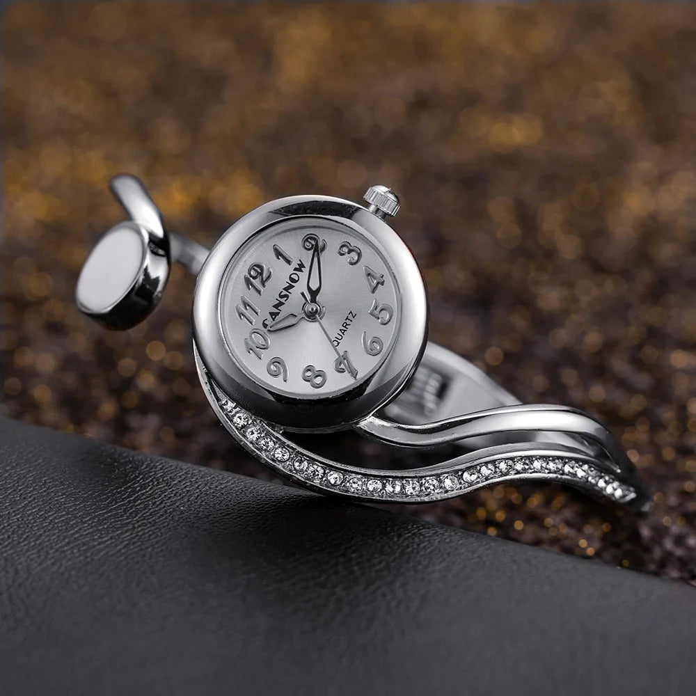 Elegant Ladies Quartz Watch - Rhinestone Stainless Steel