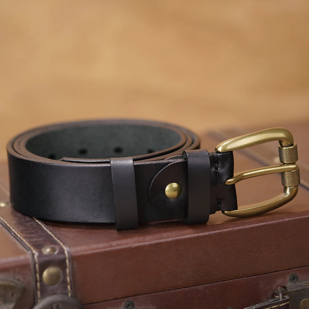 Premium Cowskin Leather Belt - Vintage Pin Buckle