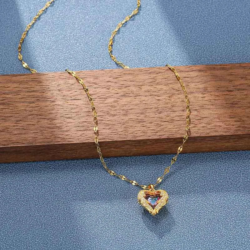 Luxury Crystal Ocean Heart Pendant Necklace - 316L Steel