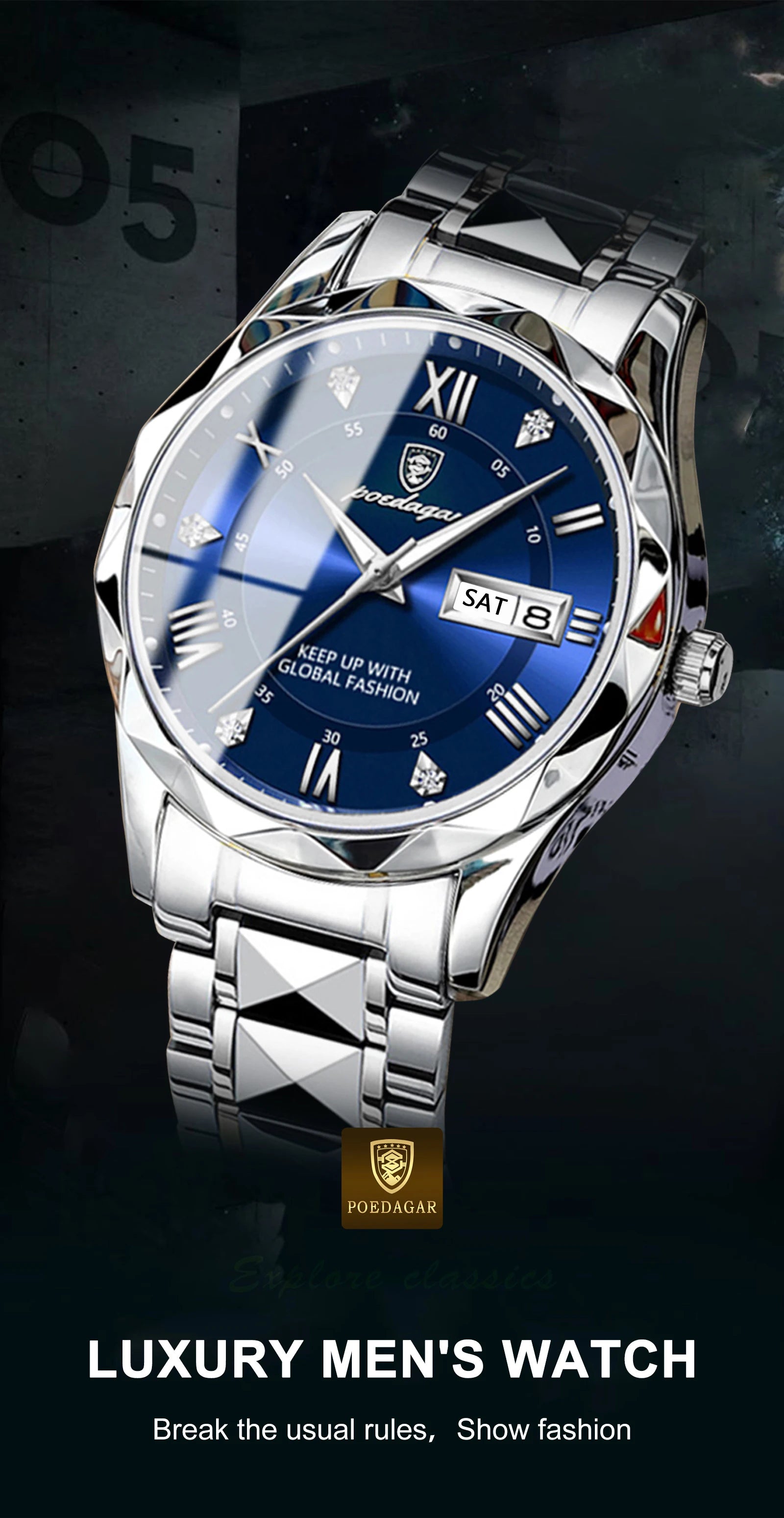 Luxury Men's Quartz Watch - Date & Week Display