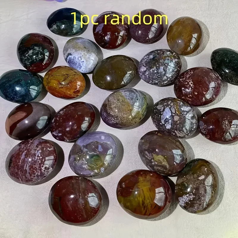Premium Ocean Jasper Palm Stone - Smooth Polished Marbled Gem