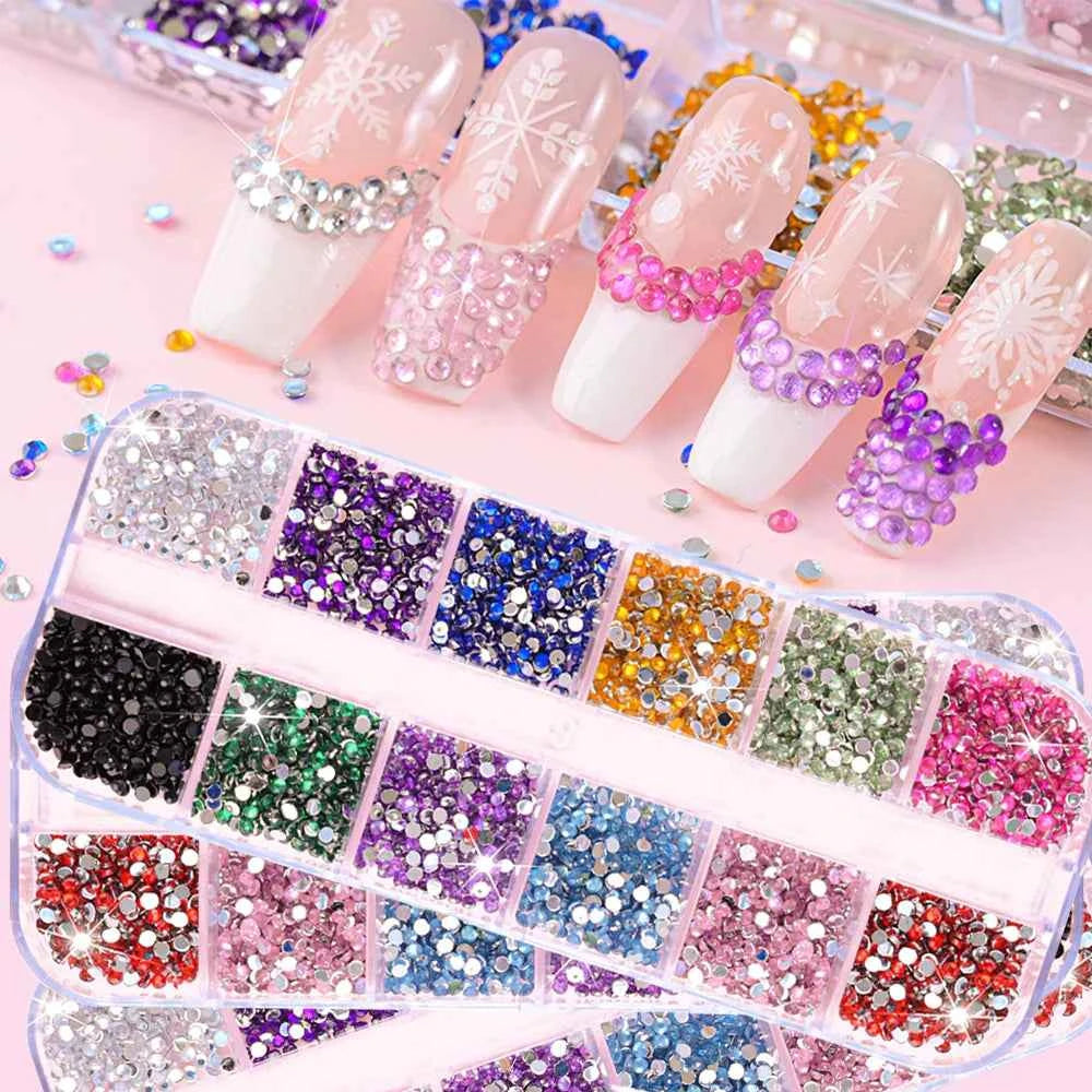 Luxury Christmas Nail Charms - 12 Grids Mixed Red & Green Gems
