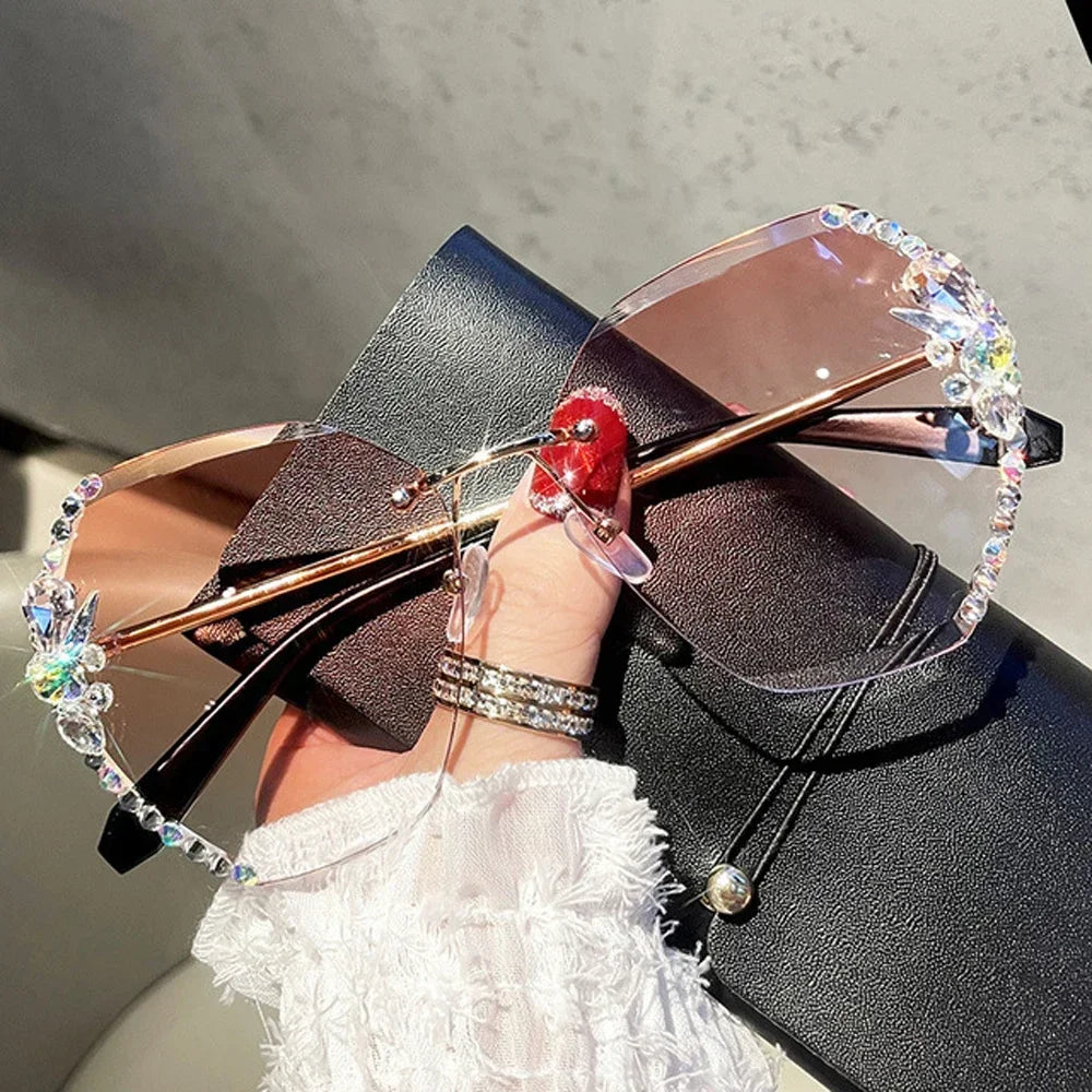 Vintage Rimless Sunglasses - Luxury Rhinestone Gradient Shades