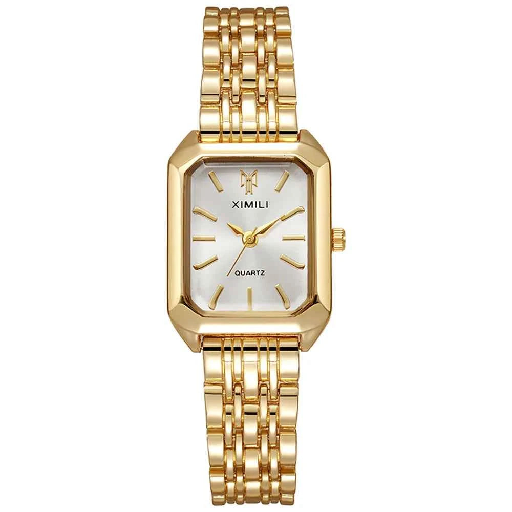 Elegant Square Quartz Watch - Gold Plated Women's Timepiece